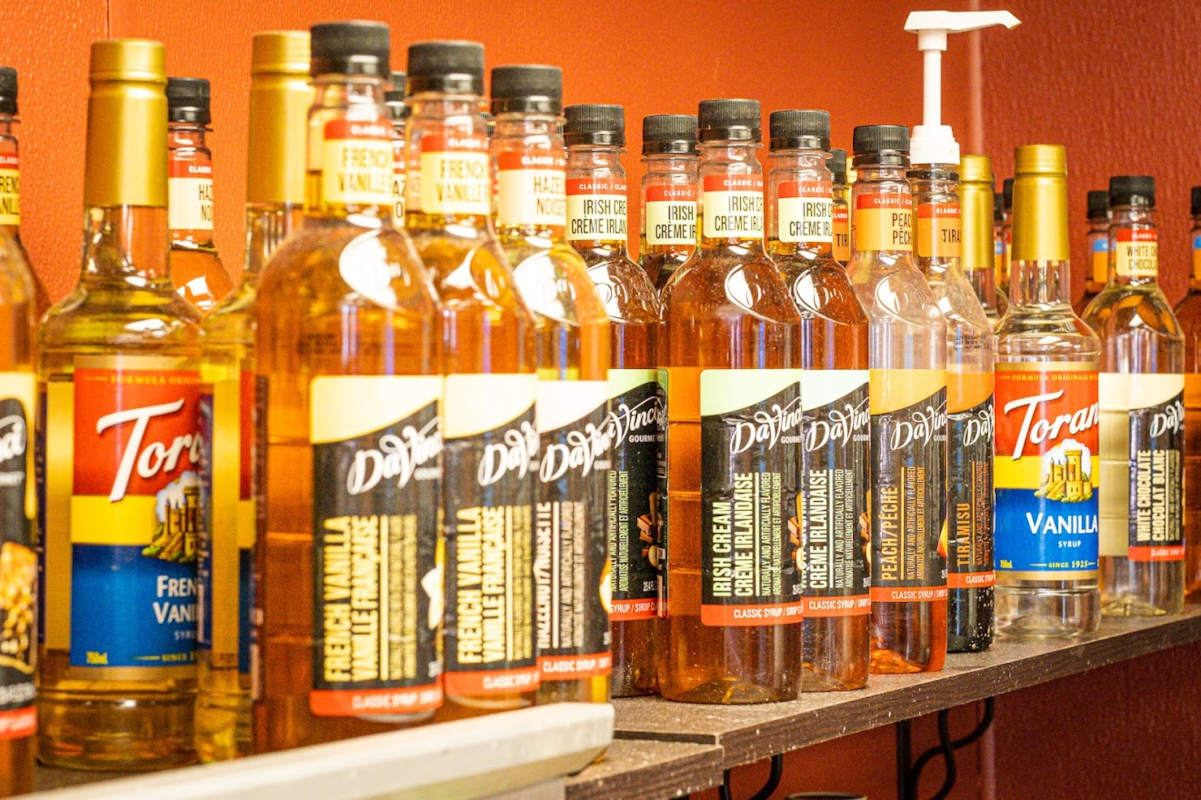 Bottles of drink lined up